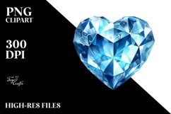 Blue 3D Diamond Heart Watercolor PNG Product Image 2