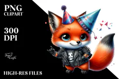 Punk Look Baby Fox with Party Hat PNG Product Image 2