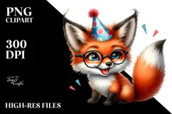 Punk Look Baby Fox with Party Hat PNG Product Image 2