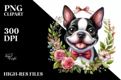Funny Boston Terrier Floral Watercolor Clipart Product Image 3
