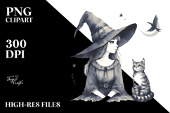 Simple Vintage Witch with Cat PNG Product Image 2
