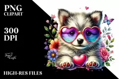 puppy with Heart Shaped Sunglasses PNG Product Image 2