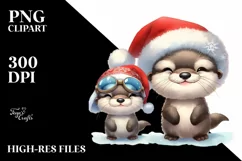 cute Watercolor Otter with Santa Hat and Sky Goggles Product Image 1