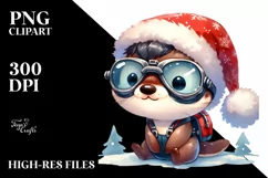 Cool Otter in Santa Hat, Transparent PNG Product Image 1