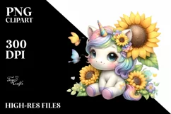Cute Baby Unicorn Sunflower | Sublimation Clipart Product Image 1
