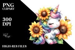 Cute Baby Unicorn Sunflower | Sublimation Clipart Product Image 1