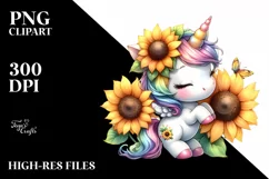 Cute Baby Unicorn Sunflower | Sublimation Clipart Product Image 1