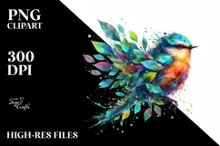Vibrant Bird with Plant Leaves PNG Product Image 3