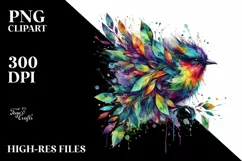 Vibrant Bird with Plant Leaves PNG Product Image 1