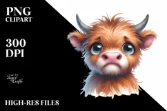 Funny Highland Cow Watercolor PNG Product Image 3