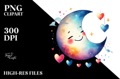 Colorful Moon with Hearts Watercolor PNG Product Image 2