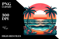 Retro Tropical Beach Sunset PNG Product Image 2
