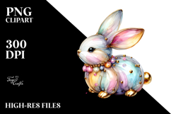 Colorful Wood Bunny on Splashy Background PNG Product Image 2