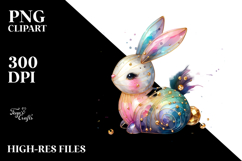 Colorful Wood Bunny on Splashy Background PNG Product Image 2