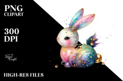 Colorful Wood Bunny on Splashy Background PNG Product Image 2