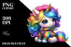Cute Baby Unicorn with Floral Wreath PNG Product Image 2