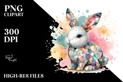 Colorful Wood Diamond Bunny on Splashy Background PNG Product Image 2