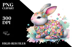 Colorful Wood Diamond Bunny on Splashy Background PNG Product Image 2