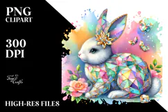 Colorful Wood Diamond Bunny on Splashy Background PNG Product Image 2