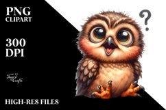 Watercolor Confused Baby Owl Sitting Clipart Product Image 1
