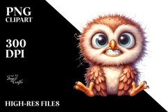 Watercolor Confused Baby Owl Sitting Clipart Product Image 3