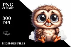 Watercolor Confused Baby Owl Sitting Clipart Product Image 3