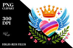 colorful heart with wings and crown PNG Product Image 2