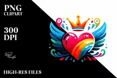 Colorful Heart with Wings and Crown, Transparent PNG Product Image 2