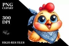 Watercolor Happy Hen Chick Bandana Clipart Product Image 3