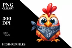 Watercolor Happy Hen Chick Bandana Clipart Product Image 1