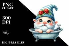 Cute Watercolor GNOME in Bath Tub | Clipart Product Image 1