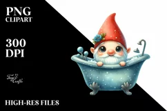 Cute Watercolor GNOME in Bath Tub | Clipart Product Image 1