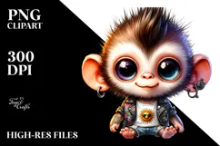 aCute Energetic Punk Monkey in Summer Clothes, PNG Product Image 2