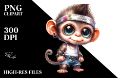 aCute Energetic Punk Monkey in Summer Clothes, PNG Product Image 2