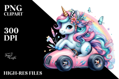 Colorful Baby Unicorn Race Car PNG Product Image 2