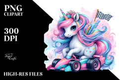 Colorful Baby Unicorn Race Car PNG Product Image 2