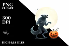 Funny Halloween Werewolf Clipart, PNG Product Image 1