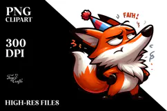 Cartoony Goofy Fox with Party Hat PNG Product Image 2