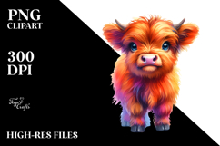 Cute Baby Highland Cow, Colorful PNG Product Image 2