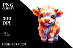 Simple Watercolor Baby Highland Cow PNG Product Image 2