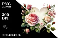 Watercolor Heart with Roses, PNG Product Image 2