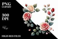 Watercolor Heart with Roses, PNG Product Image 2