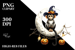 Autumn Monkey with Jack-o&#039;-Lanterns Clipart Product Image 2