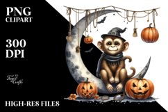 Autumn Monkey with Jack-o&#039;-Lanterns PNG Product Image 2