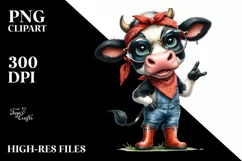 Cow Big Eyes Bandana Rain Boots Clipart Product Image 3