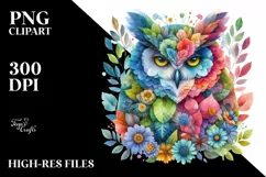 Vibrant Owl with 3D Flowers PNG Product Image 1