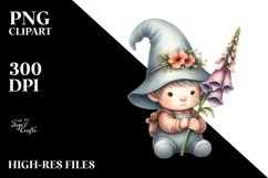 Watercolor Baby Gnome Caring Foxglove PNG Product Image 2