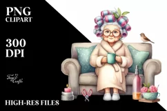 Watercolor Old Lady Sofa Mug | Sublimation | Clipart Product Image 1