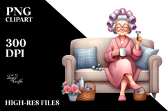 Watercolor Old Lady Sofa Mug | Sublimation | Clipart Product Image 2
