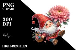 Falling Gnome with Chrysanthemum | Sublimation | Clipart Product Image 3